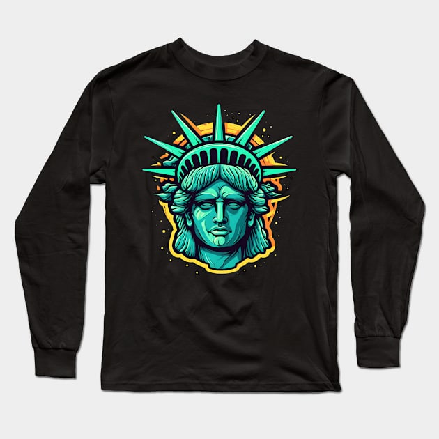 4th of July Holiday Patriotic Lady Liberty Long Sleeve T-Shirt by The Digital Den